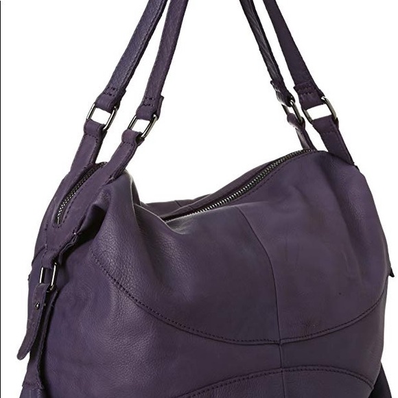 Linea Pelle purple leather handbag 13”x16x3 - Picture 2 of 5